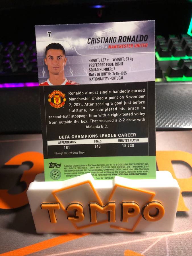 Cristiano Ronaldo RARE Manchester United Topps Chrome Stadium club 2022 Soccer trading card