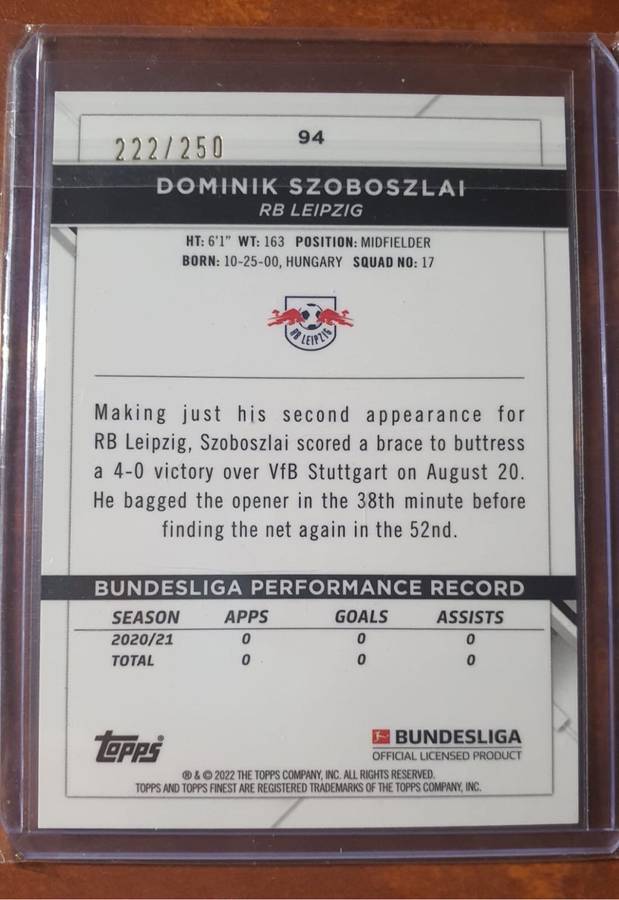 Dominic Szoboszlai Numbered /250 Purple Wave  SOCCER TRADING CARD
