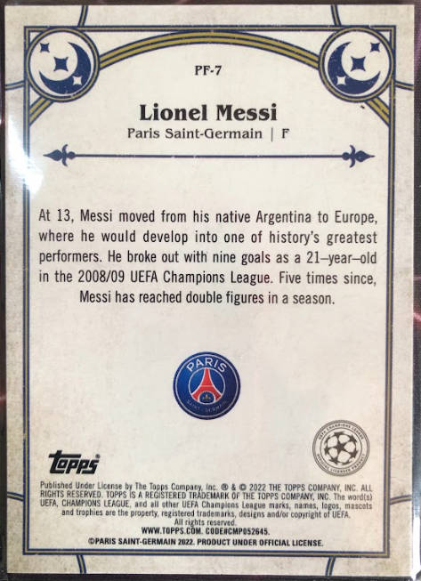 Lionel Messi Topps Merlin 2022 Prophecy Fulfilled REFRACTOR