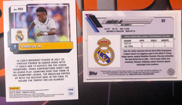 Vinicius jr. Topps Chrome Steve Aoki 2021 LTD edition and Vinicius jr. Donruss 2022-2023