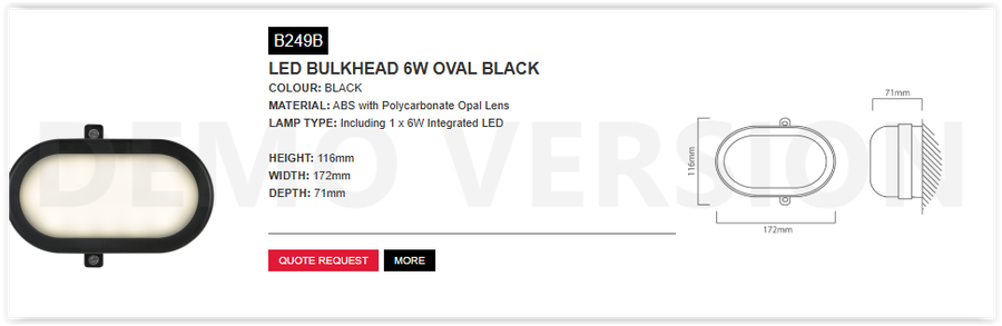 Eurolux Black Large Oval Bulkhead Fitting. The B249B: Outdoor Lighting Perfected. Includes 6 W LED