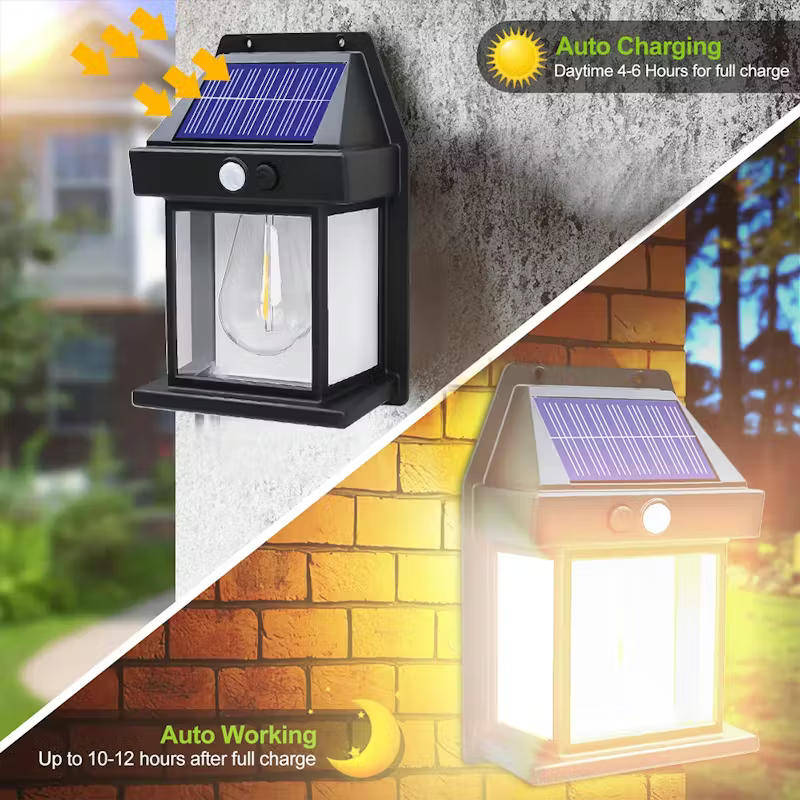 2 x Solar Outdoor Solar Wall Lanterns with Motion Sensor | IP65 Waterproof | Auto On/Off