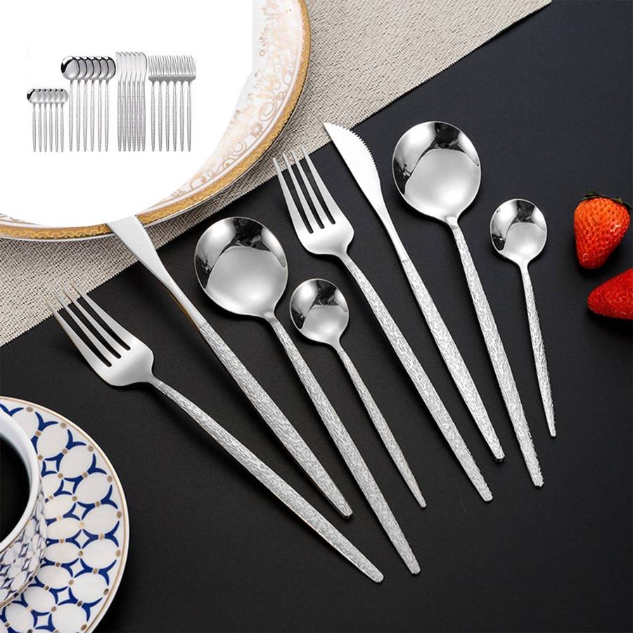 24-Piece Silverware Set | Elegant Portuguese Style | Heavy-Duty Rust-Resistant, 18/8 Stainless Steel