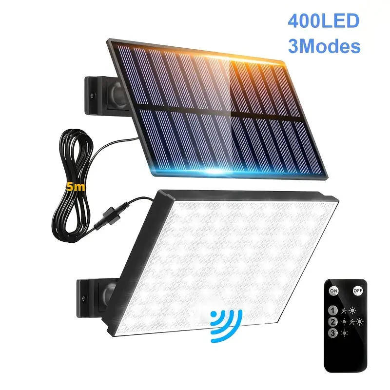 SET OF 2  400 LED Solar Motion Sensor Floodlights with Remotes