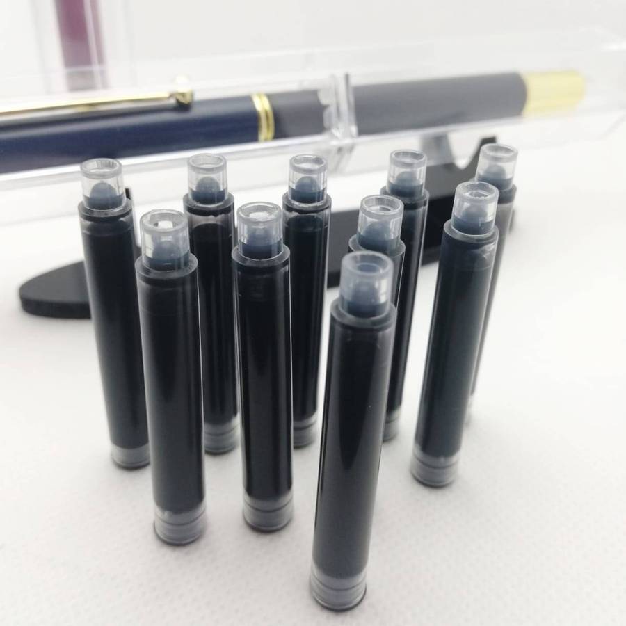 Metal Fountain Pen with Acrylic Case + 10 Black Ink Refills - 0.5 mm Fine-Nib, Pink