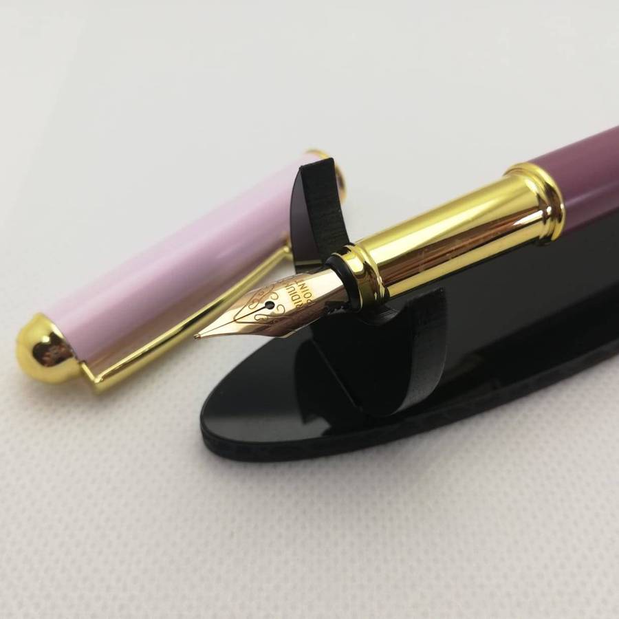 Metal Fountain Pen with Acrylic Case + 10 Black Ink Refills - 0.5 mm Fine-Nib, Pink