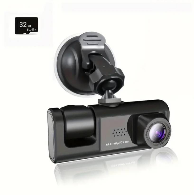 HD Car DVR Dual Lens Dash Cam | 1080P Front + 480P Interior Camera | 32GB Memory Card Included