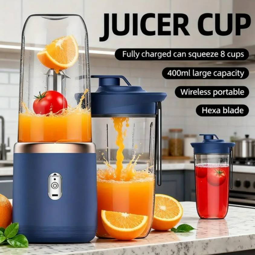 6-Blade 2-in-1 Blender & Juicer | 2 Cups & Lid | Portable USB Rechargeable