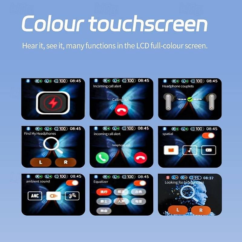 LCD Touchscreen Pure Sound Quality TWS Earbuds with ANC + ENC Noise Cancellation