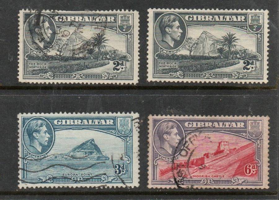 Gibraltar, GVIR, 1938>, 2d,3d,6d, perf13, 2d perf 14, used