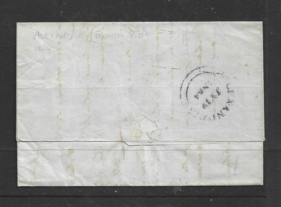 Egypt, 1854, entire, m/s 10,  cachet G.SINADINO & Co ALEXANDRIE, ALEXANDRIA c.d.s.> MARSEILLES,