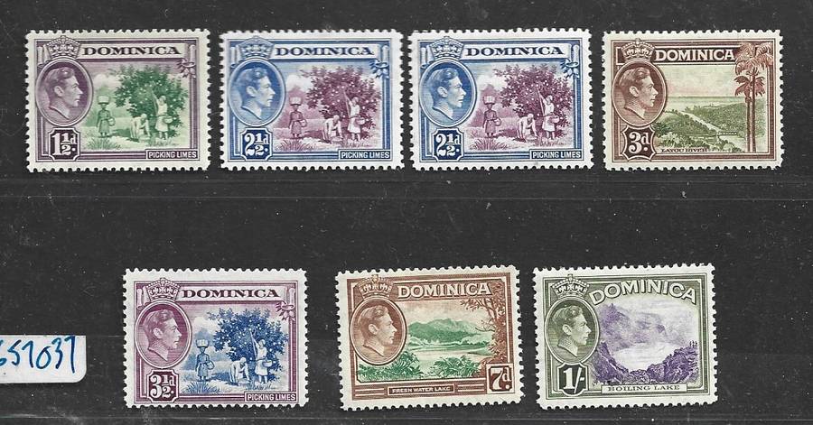 DOMINICA  GVIR, 1938 - 1941 1 1/2d, 2 1/2d (2),3d, 3 1/2d,7d, 1/MH*