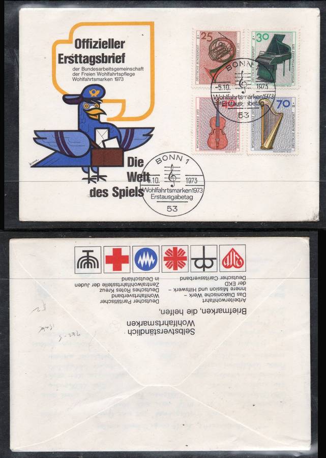 West Germany, Musical Instruments BONN 5.10.1973 special c.d.s. FDC