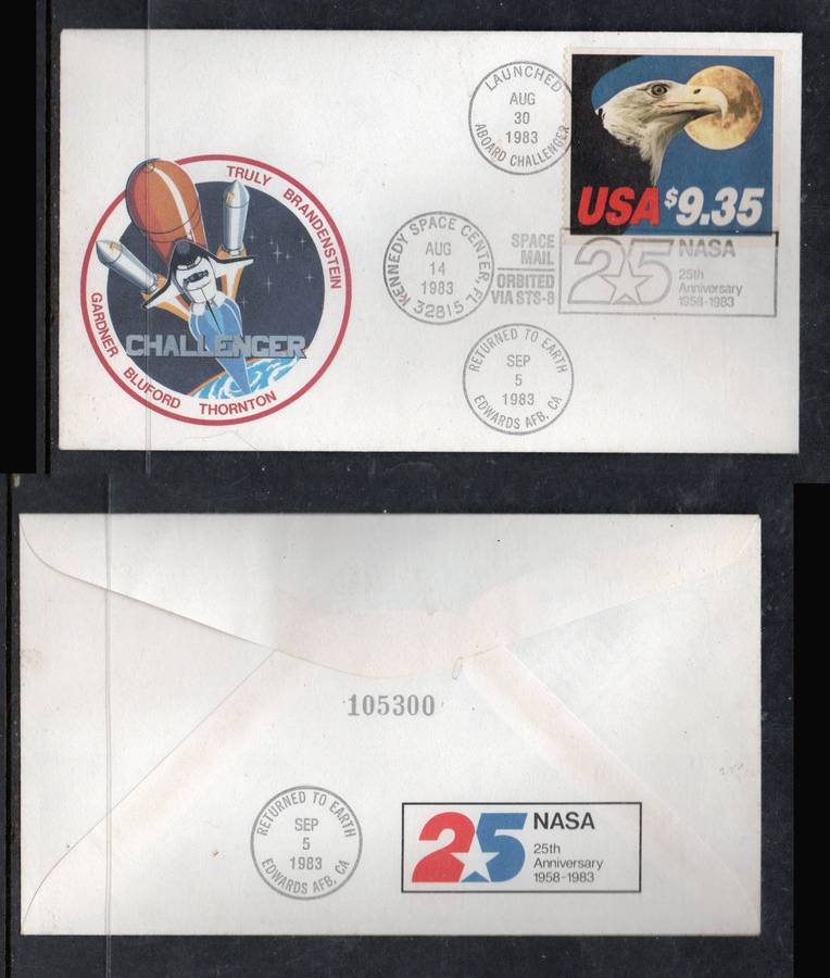 U.S.A. 1983 Kennedy Center FL FDC Space Mail 25th NASA Anniversary, $9.95 eagle stamp