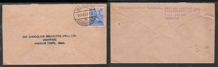 Germany cover, Allied Zone, 50pf, BERLIN 14.6.48 > Merthyr Tydfil, Wales.