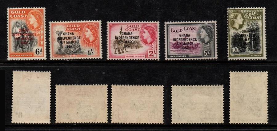 Ghana, 1957 Independence opt on EIIR of Gold Coast, 6d - 10/- MH *