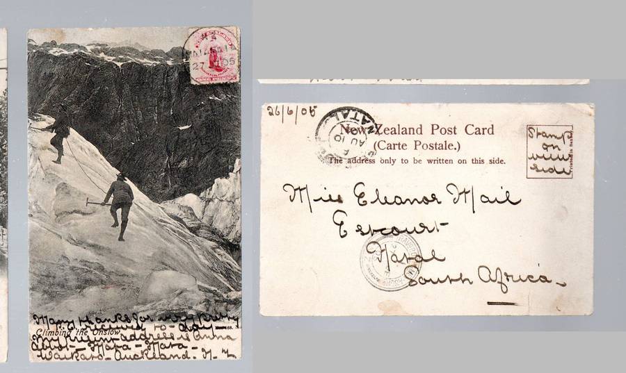 New Zealand Climbing the Onslow, 1d MAIAMAIA 27 JL 05cds TRAVG.PO THAMES-AUCKD > ESTCOURT NATAL