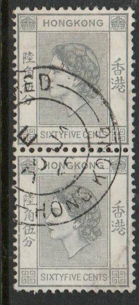 Hong Kong, EIIR, 1960, 35 cents grey, vertical pair, c.d.s. used,.