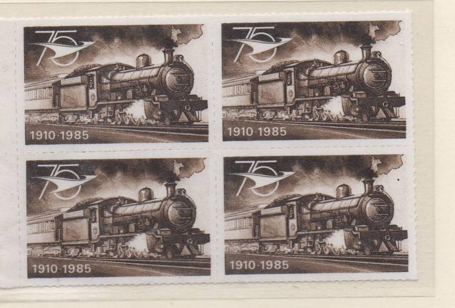 South Africa, Spoornet 75th Anniversary 1910 - 1975, label with locomotive, block of 4 MNH **
