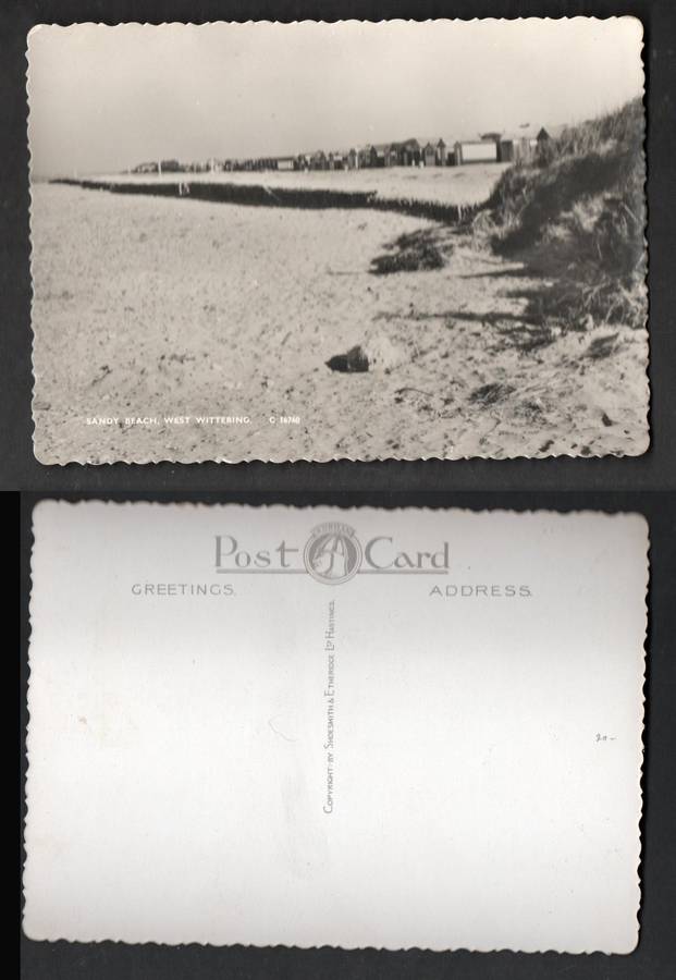 England, Sussex, Sandy Beach West Wittering deckle edged photo postcard late 20thC