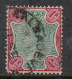 India VRI, 1893, 1 Rupee green & aniline carmine, used