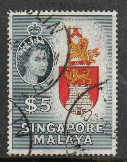 Singapore EIIR, 1955, $5, arms of Singapore, used