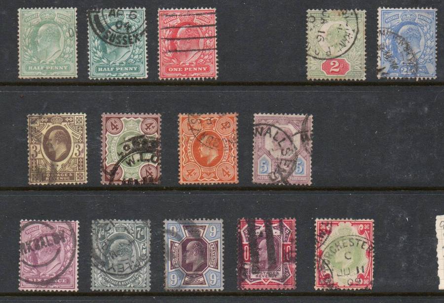 Great Britain EVIIR, 1902 > values 1/2d to 1 sh, used