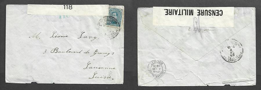 Belgium,  cover, 25c, Military Censor > LAUSANNE 11GARE DIST LETT 11.XI.16 arrival c.d.s