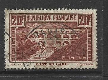 France, 1929 or 1931, 20F, deep red-brown, Pont du Gard, perf 13, used