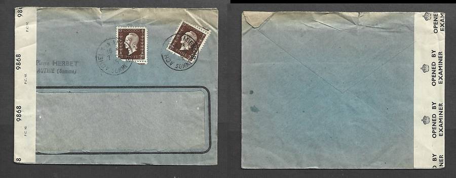 France, 4 Fr, ACHEUX-EN-AMENIOS / SOMME 7.3.45 cds, censor tape OPENED BY EXAMINER 9868 (British)