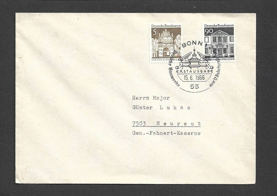 West Germany, plain FDC 5pf, 90pf BONN 15.6.1966special first day  c.d.s.