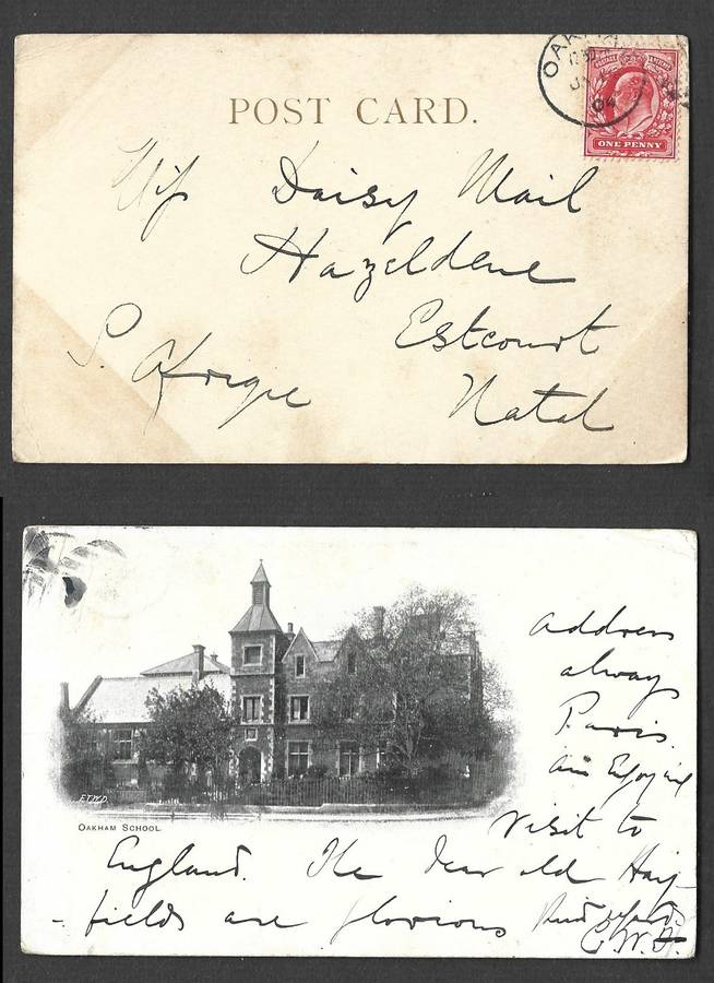 England, Oakham School, used 1d, OAKHAM JY 14 04 duplex > Natal,