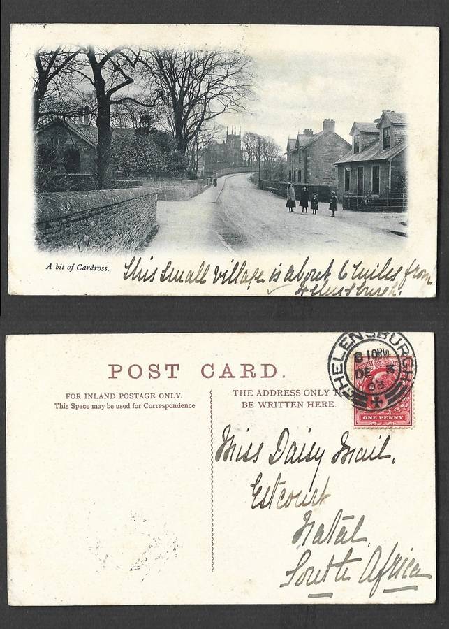 Scotland, postcard, used 1d,  A bit of Cardross, HELENSBURGH DE 3  03 cds > Natal