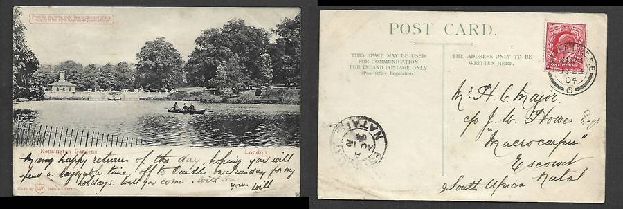 England, post card, Kensington Gardens, London, used 1d PECKHAM S.O.S.E.JY 23 04 cds > ESCOURT NATAL