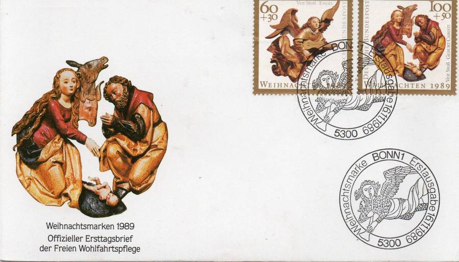 West Germany 1989, Christmas stamps,  First Day Cover BERLIN 16.11.1989 special c.d.s.