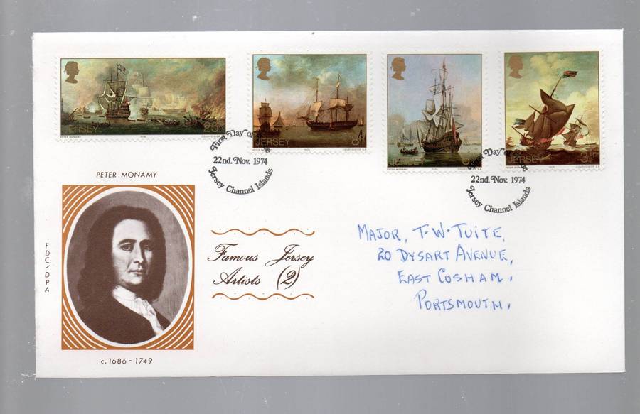 Great Britain, Jersey 1974, Jersy Artists, Peter Monamy, First Day Cover