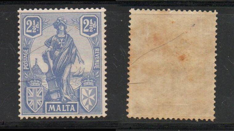 Malta, 1922, 2 1/2d, ultramarine. MH *gum tone