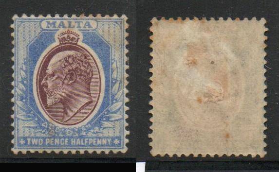 Malta, 1902, 2 1/2d maroon and  blue, MH * gum tone