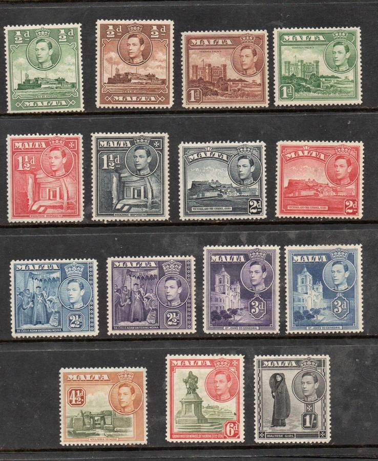 Malta, 1938, values, colour changes  between1/2d > 1/- MH *