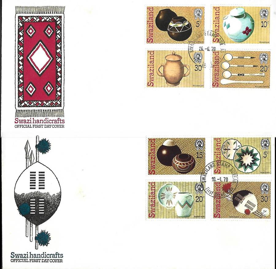 Swaziland 2 x FDC, Swazi handicrafts, 1978 & 1979