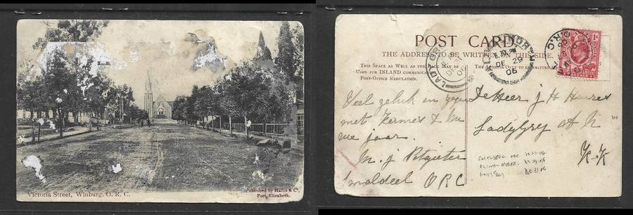 PPC, used O.R.C 1d, SMALDEEL DE 27 06 > LADY GREY DE 31 06, ALIWAL NORTH DE 29 06, transit