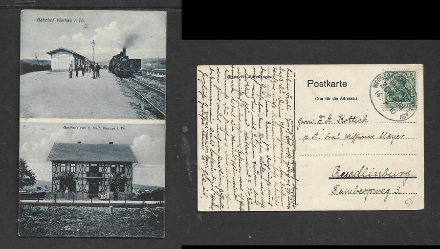 Bahnhof  Viernau/Gasthaus von G.Hell, 5pf, WERMSHAUSER - ZELLA  ST. BLASSI BAHNPOST ZUG 833  14.7.10