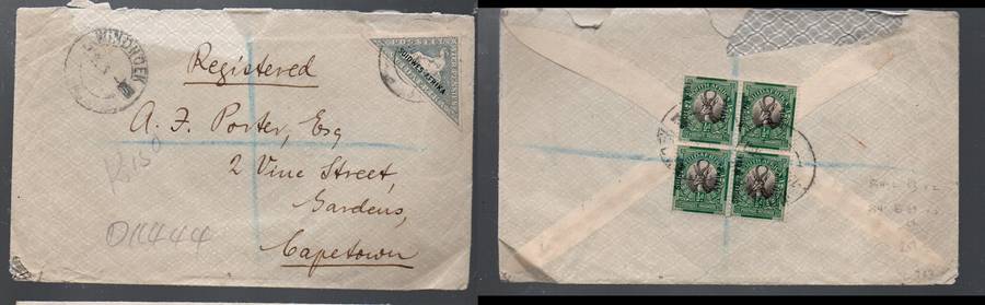 South West Africa registered cover 6d WINDHOEK 7 JUL 26 cds > Cape Town