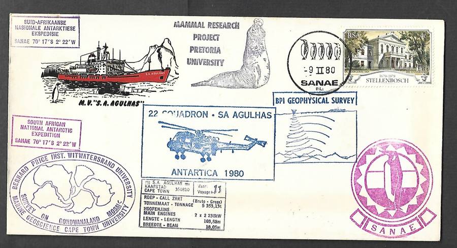 SS Agulhas, 22 Squadron, Wits-UCT Geoscience, Pretoria Mammal, BPI GEO, SANAE 9.II.80