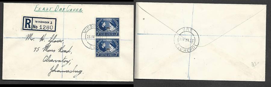 South West Africa, Royal Wedding. WINDHOEK 21 IV 48 cds, 1st Day registered  >Johannesburg