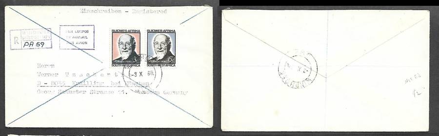 South West Africa, Dr Wedder. WINDHOEK 3 X 66 cds, (NOT 1st Day) registered air mail  >Germany