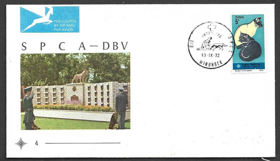 South West Africa FDC, S P C A centenary WINDHOEK 19-IX-72 special cds , not addressed