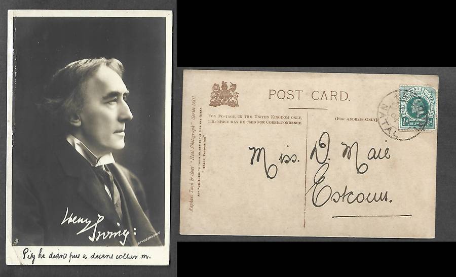 Henry Irving, postcard, used 1/2d, ESTCOURT NATAL MR 12 04 cds > Estcourt
