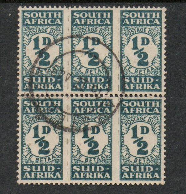 South Africa  1943, 1/2D postage due, bantams block of 2 trio units, used