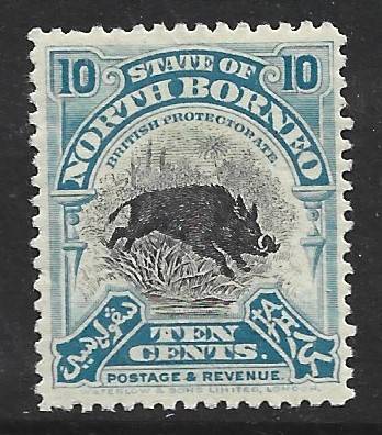North Borneo 1908, 10 cents, wild pig, MH *